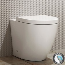 Elva Back To Wall Toilet Round Rimless White BTW Pan Bathroom & Soft Close Seat