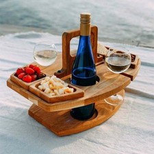 Tables Wooden Picnic Table With Glass Holder Round Foldable Desk Wine Glass R~_e