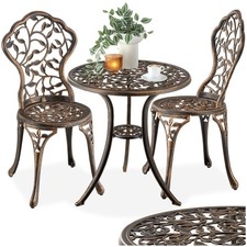 Bistro Garden Set Furniture Outdoor Home Chairs Dining Table Cast Iron Look Seat