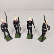 4 Vintage Britains Lead Painted Figures Royal Marines with Pith Helmets Pre War