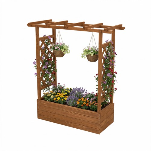 Wooden planter with trellis - with,