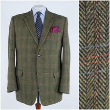 Mens Herringbone HANLY TWEED Jacket 48R UK Size Green Wool Sport Coat Blazer