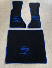Car Trunk Carpet Mats Set for Chevrolet Corvette C4 3pc Blue Logo