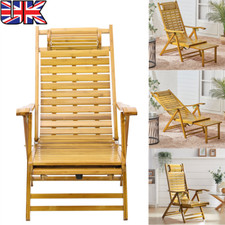 Foldable Bamboo Wooden Recliner Garden Balcony Sun Lounger Deck Chair Bed Seat A