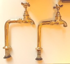 SOLID BRASS KITCHEN TALL BIB TAPS ORIGINAL OLD VINTAGE RECLAIMED