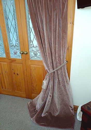 Vintage taupe velvet curtain - vintage, &