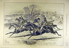 Original Old Antique Print 1881 Fresh Hunters Hunting Gallop Riders Hunt 19th