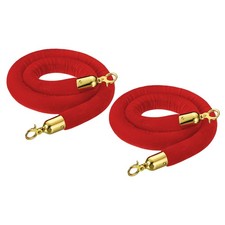 4 Feet Red Velvet Stanchion Rope Crowd Control Barrier Rope, Golden 2pcs