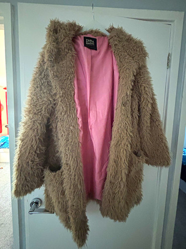 Zara hooded beige faux fur - beige,