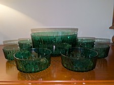 Vintage Arcoroc France Emerald Green Crystal Glass 9 Piece Desert Bowl Set
