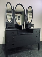 Stunning Statement Piece Vintage Black Vanity Table Dressing Table Tri Mirror