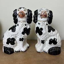 Antique, Pair of Victorian, Staffordshire Dogs, Flatback Spaniels, 26cm Tall