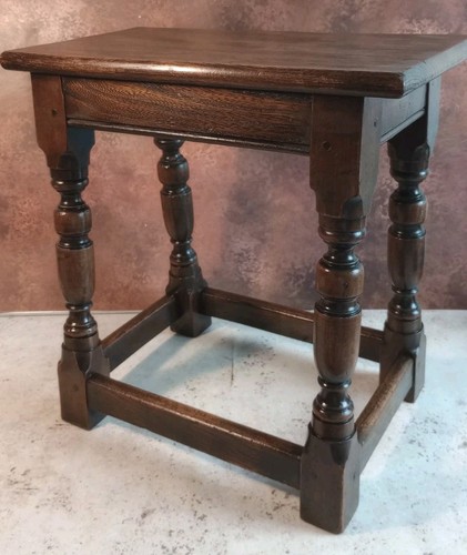 Vtg oak stool side - vtg,