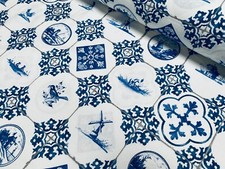 Dutch Tile Delft Blue Fabric