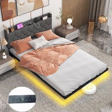 Double Size Modern Platform Bed Floating Bed Frame with LED Lights