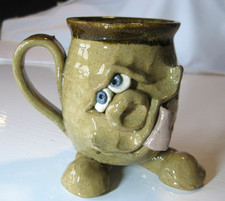Vintage Studio Pottery Glazed Ugly Face Mug 11 cm Tall. Excellent condition