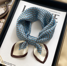 100% Mulberry Silk 20'' Small Square Scarf Women Vintage Neckerchief Wrap  blue