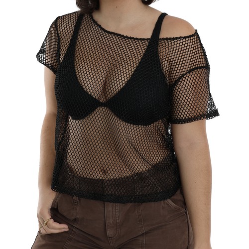 Womens black mesh crop top - mesh,