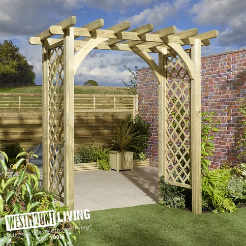 Wooden timber wide garden arch - timber,