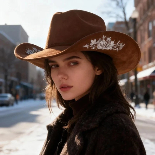 Women embroidered cowboy hat - embroidered,