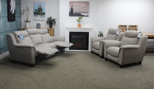 PARKER KNOLL MANHATTAN ELEC 3 SEATER & 2 STATIC CHAIRS IN CONTOUR SMOKE FABRIC