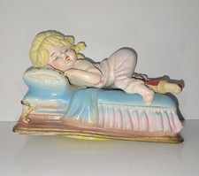 Vintage Musical Girl Sucking Thumb Doll Music Box Hong Kong Brahms Lullaby