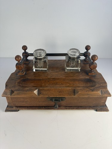 Antique double inkwell - inkwell, stand