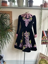 Vintage Irish Dance Black Velvet Embroidered Solo Dress Costume Size Small