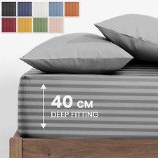Luxury Satin Stripe Deep Fitted Sheet Hotel Quality Bed Sheets Double, King Size