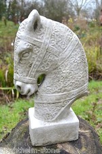 Horse head stone home or garden ornament Ming style oriental 40cm/16" aged white