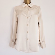 NEW Wallis 8-22 Champagne Beige Collared Satin Pleated Button Blouse Top Shirt