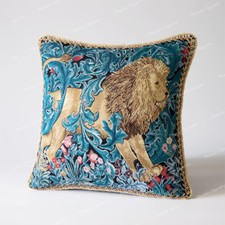 William Morris Lion Jacquard Weave Tapestry Pillow Cushion Cover Cotton 18”x18"