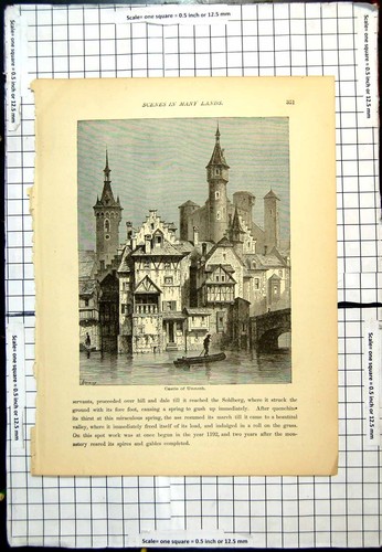 Old antique print castle - old,