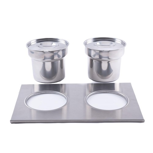 Two round pots lids with - pots, &