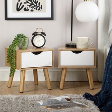 Pair Of Bedside Cabinets Oak White 1 Drawer Bedroom Side Table Wooden Legs