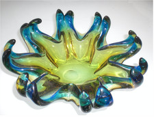 Vintage 1960s Murano Italian Art Glass Vase Basket Bowl Cenedese two tone green