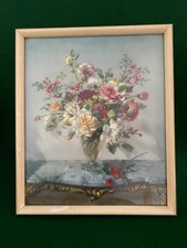 VINTAGE RETRO VERNON WARD PRINT FRAMED ~MIDSUMMER GLORY / FLOWERS IN VASE
