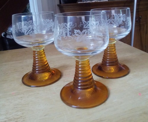 French amber hock glasses with