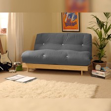 Premium Luxury Futon Set Wooden Frame And Mattress In Grey 2ft6 3ft 4ft 4ft6