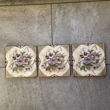 3 Vintage Ceramic Tiles Floral