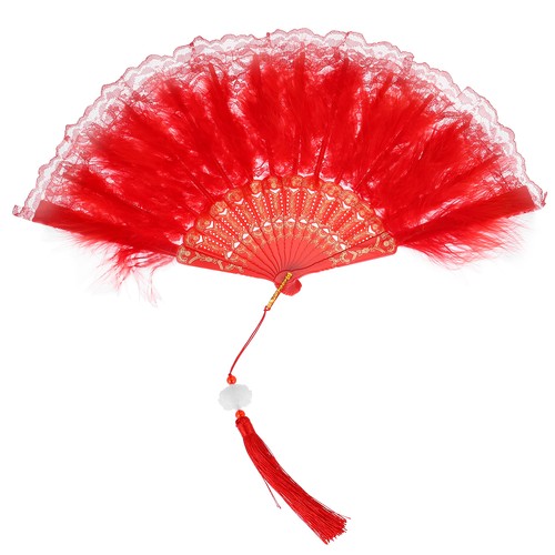 Feather hand fan red - hand,