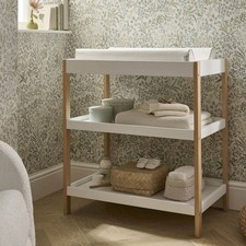 Nola Baby Changing Table with 2 Shelves - Open Storage Station - White & Natural