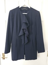 Zara Basic Jacket Blazer Navy Ruffle Front Size Large P2P 20" Care Label Removed