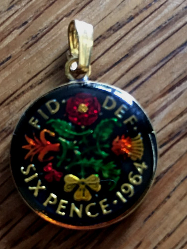 1964 enamelled sixpence - enamelled,