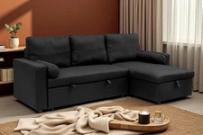 Manhattan 3 Seat Corner Sofa Bed w/ Storage Reversible Chaise Living Room Black