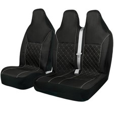 FOR PEUGEOT PARTNER - QUILTED GREY PIPING VAN SEAT COVERS - SINGLE + DOUBLE