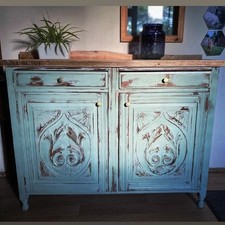 Upcycled Wood Cabinet in Distressed Teal