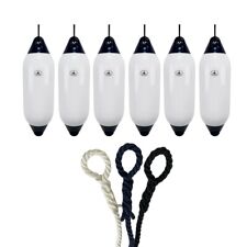 6x Hurricane Original Boat Fenders PM04 White/Blue 66x20cm Free Spliced Rope UK