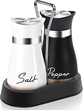 Pack of 2 Salt And Pepper Shakers Pots Dispensers Cruet Jars Set with Holder
