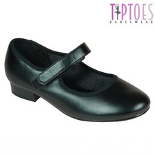 TIPTOES GIRLS LOW HEEL BLACK EASY FASTENING TAP DANCE SHOES CHILDS 8 - 2